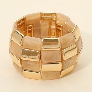 Bold Geometric Resin Metal Beaded Wide Stretch Bracelet